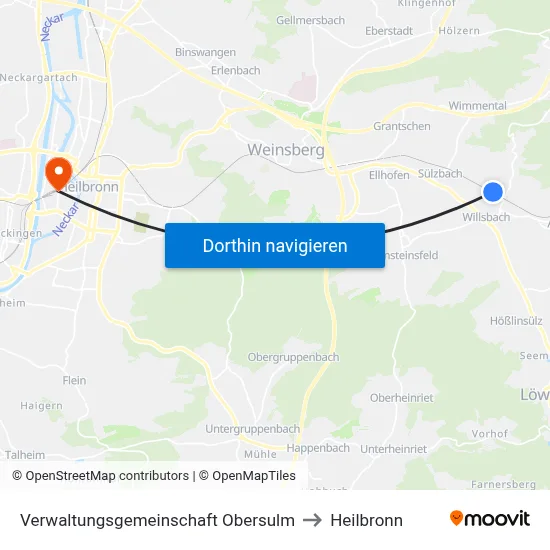 Verwaltungsgemeinschaft Obersulm to Heilbronn map