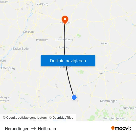 Herbertingen to Heilbronn map