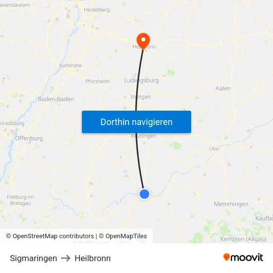 Sigmaringen to Heilbronn map