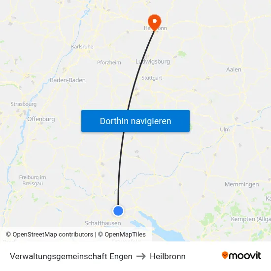 Verwaltungsgemeinschaft Engen to Heilbronn map