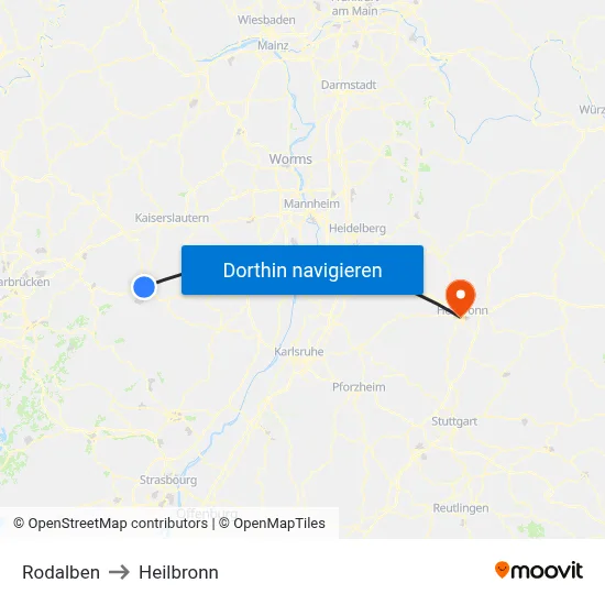 Rodalben to Heilbronn map