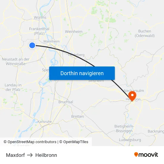Maxdorf to Heilbronn map