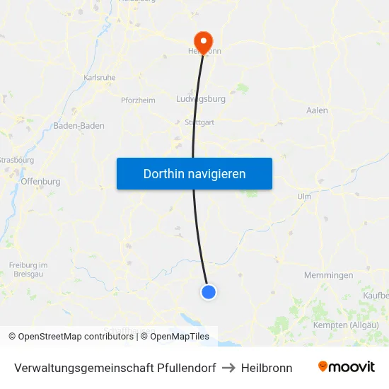 Verwaltungsgemeinschaft Pfullendorf to Heilbronn map