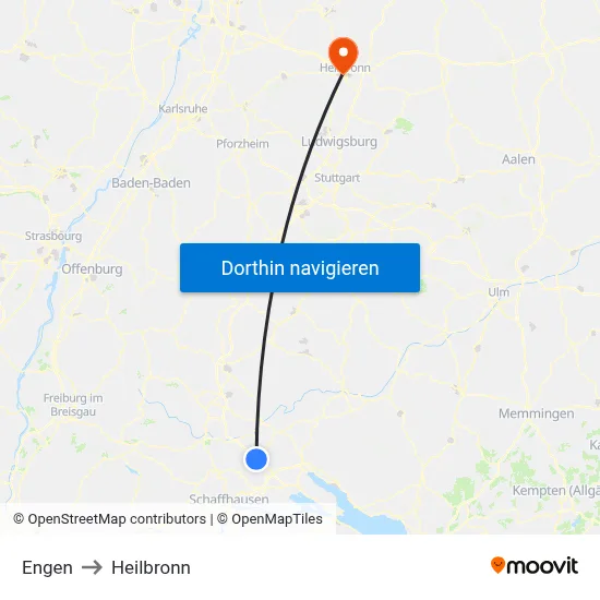 Engen to Heilbronn map