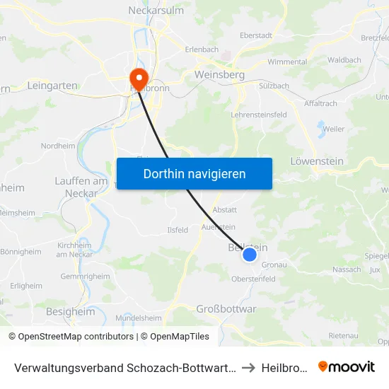 Verwaltungsverband Schozach-Bottwartal to Heilbronn map