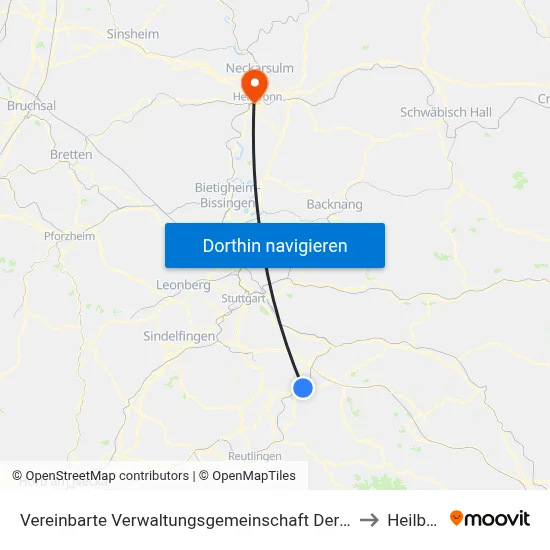 Vereinbarte Verwaltungsgemeinschaft Der Stadt Nürtingen to Heilbronn map