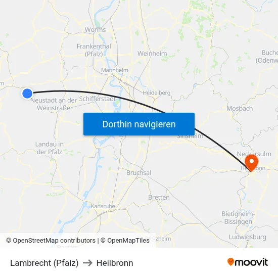 Lambrecht (Pfalz) to Heilbronn map