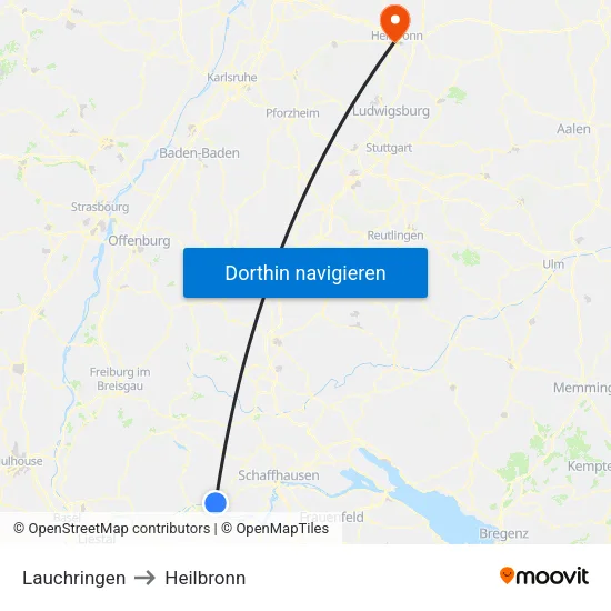 Lauchringen to Heilbronn map