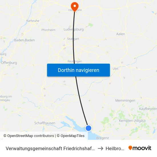 Verwaltungsgemeinschaft Friedrichshafen to Heilbronn map