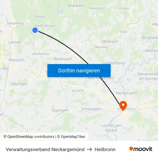Verwaltungsverband Neckargemünd to Heilbronn map