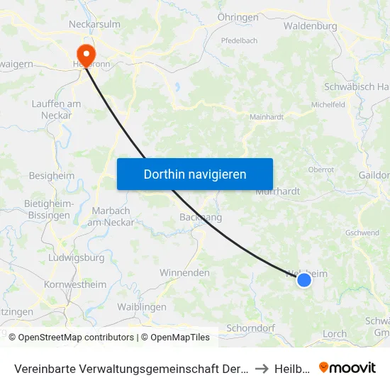 Vereinbarte Verwaltungsgemeinschaft Der Stadt Welzheim to Heilbronn map