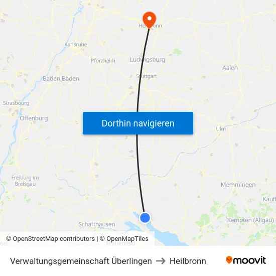Verwaltungsgemeinschaft Überlingen to Heilbronn map