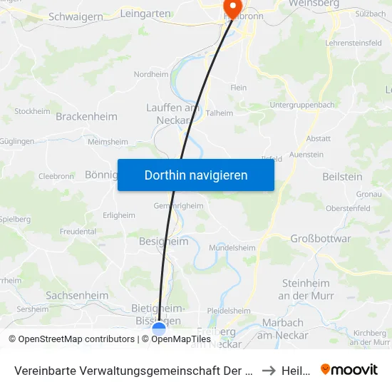 Vereinbarte Verwaltungsgemeinschaft Der Stadt Bietigheim-Bissingen to Heilbronn map