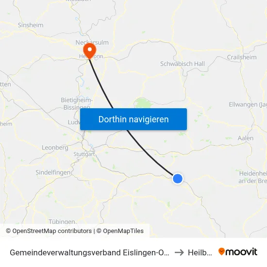 Gemeindeverwaltungsverband Eislingen-Ottenbach-Salach to Heilbronn map