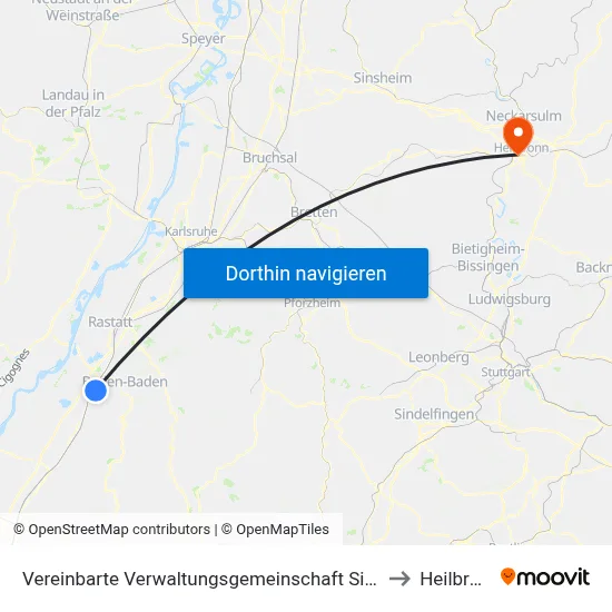 Vereinbarte Verwaltungsgemeinschaft Sinzheim to Heilbronn map