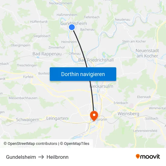 Gundelsheim to Heilbronn map