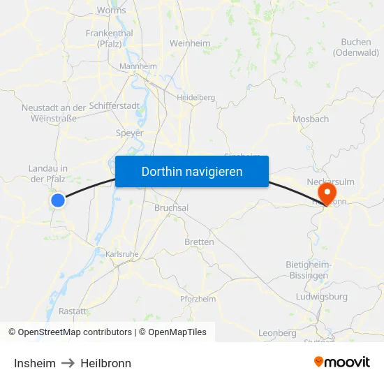 Insheim to Heilbronn map