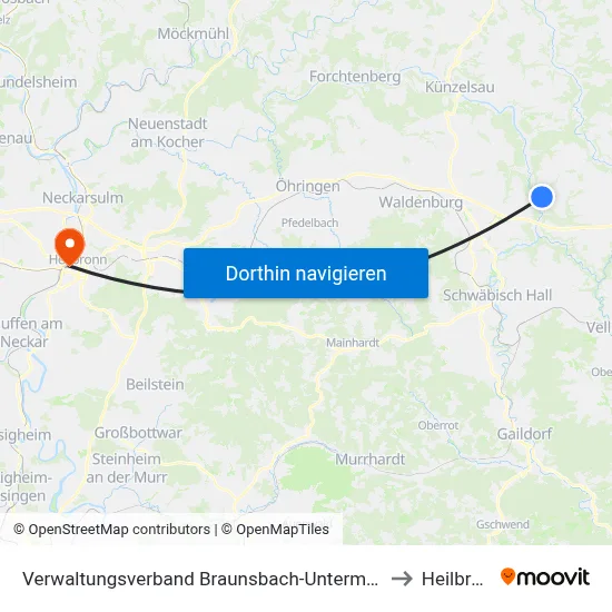 Verwaltungsverband Braunsbach-Untermünkheim to Heilbronn map