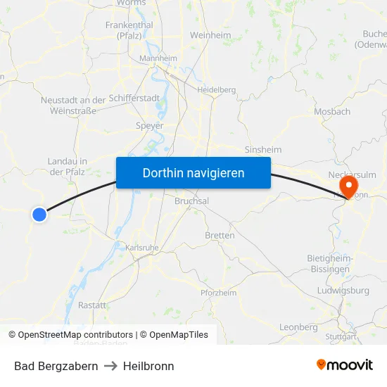Bad Bergzabern to Heilbronn map