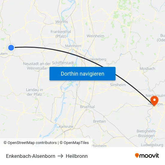 Enkenbach-Alsenborn to Heilbronn map