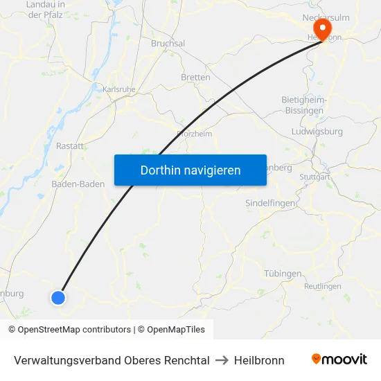 Verwaltungsverband Oberes Renchtal to Heilbronn map