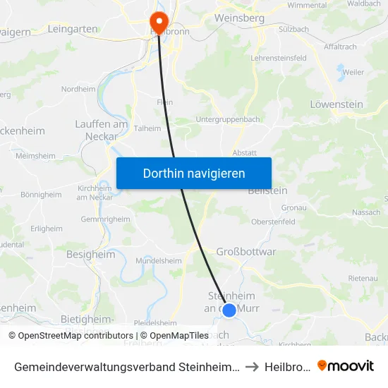 Gemeindeverwaltungsverband Steinheim-Murr to Heilbronn map
