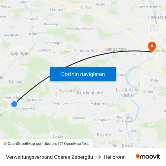 Verwaltungsverband Oberes Zabergäu to Heilbronn map