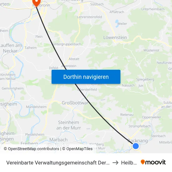 Vereinbarte Verwaltungsgemeinschaft Der Stadt Backnang to Heilbronn map