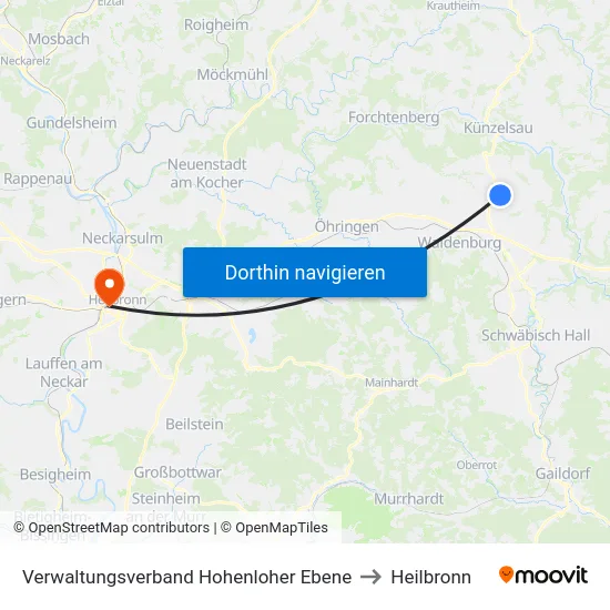 Verwaltungsverband Hohenloher Ebene to Heilbronn map
