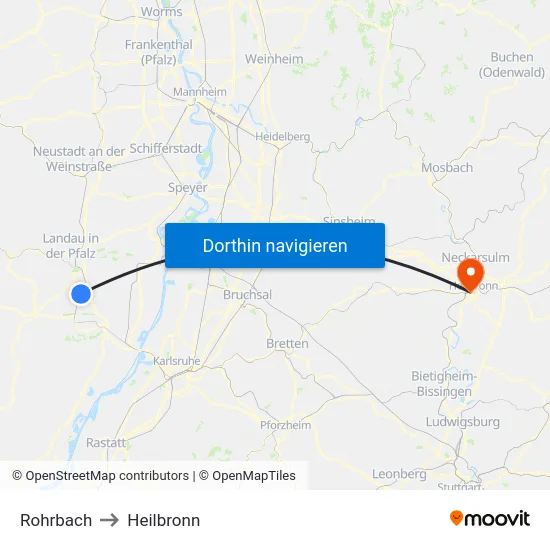 Rohrbach to Heilbronn map