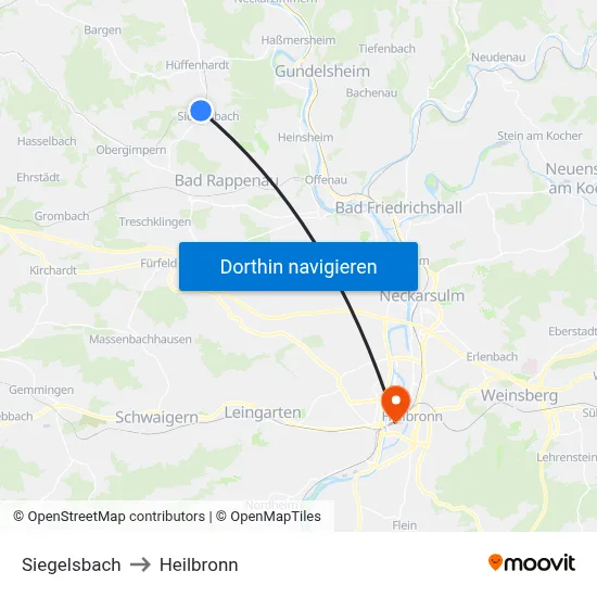 Siegelsbach to Heilbronn map