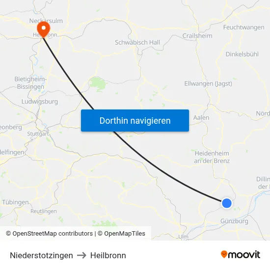 Niederstotzingen to Heilbronn map