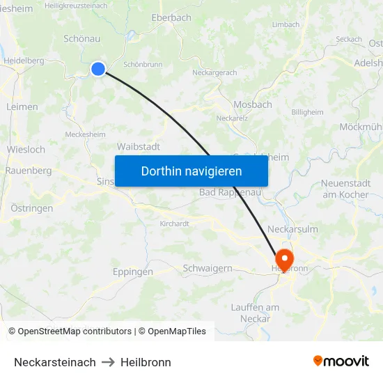Neckarsteinach to Heilbronn map