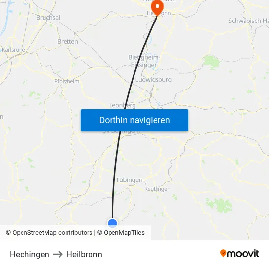 Hechingen to Heilbronn map