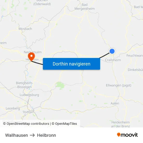 Wallhausen to Heilbronn map