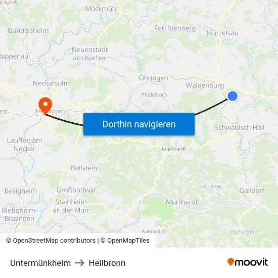 Untermünkheim to Heilbronn map