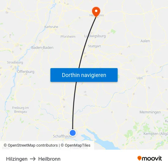 Hilzingen to Heilbronn map