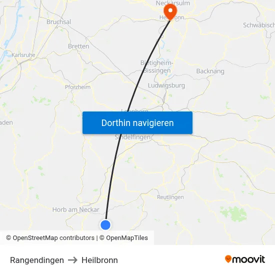 Rangendingen to Heilbronn map