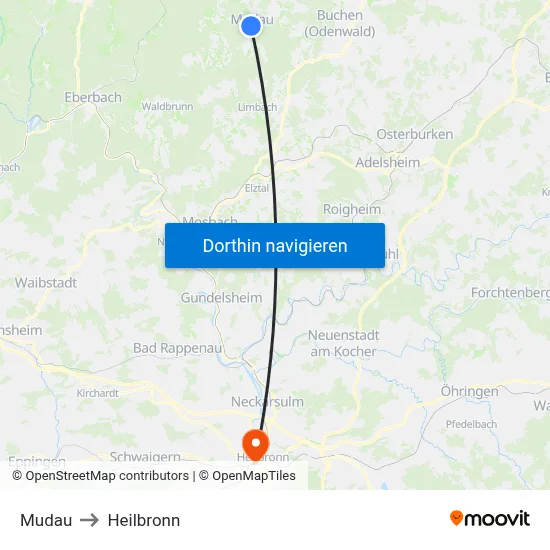 Mudau to Heilbronn map