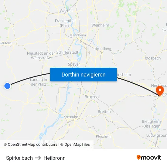 Spirkelbach to Heilbronn map