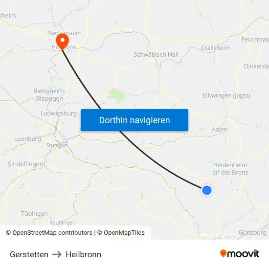 Gerstetten to Heilbronn map