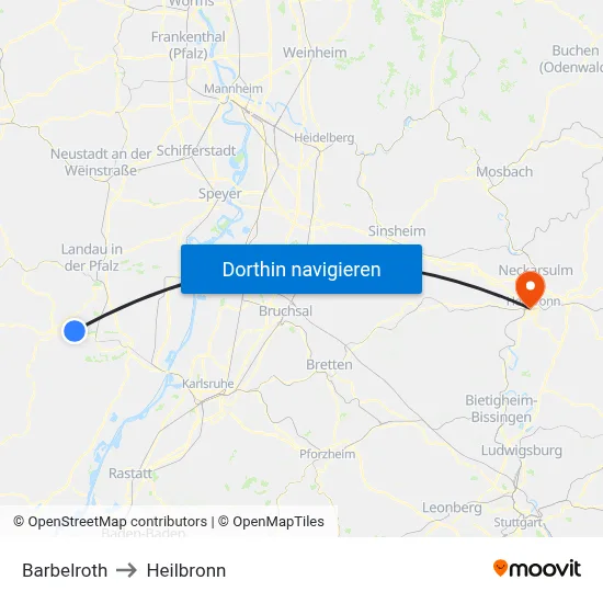 Barbelroth to Heilbronn map