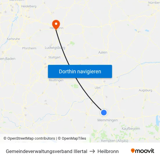 Gemeindeverwaltungsverband Illertal to Heilbronn map