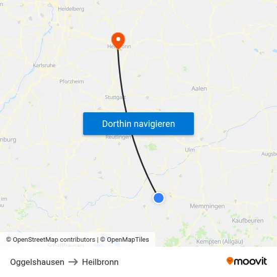 Oggelshausen to Heilbronn map