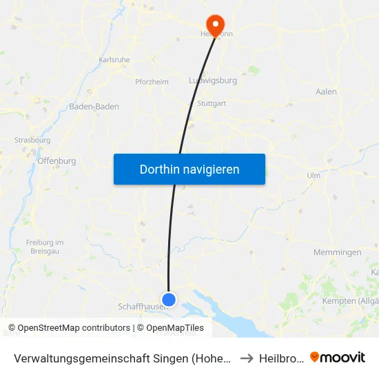 Verwaltungsgemeinschaft Singen (Hohentwiel) to Heilbronn map