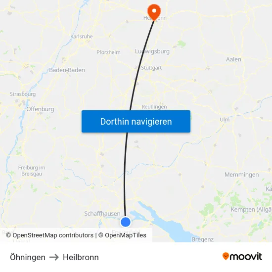 Öhningen to Heilbronn map