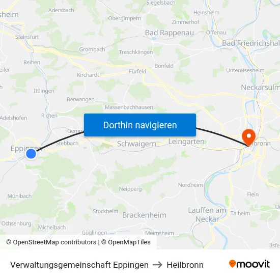 Verwaltungsgemeinschaft Eppingen to Heilbronn map