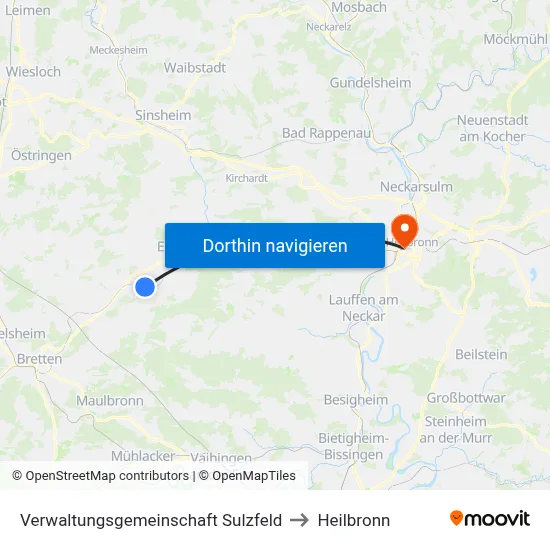 Verwaltungsgemeinschaft Sulzfeld to Heilbronn map