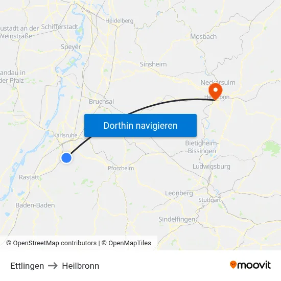 Ettlingen to Heilbronn map