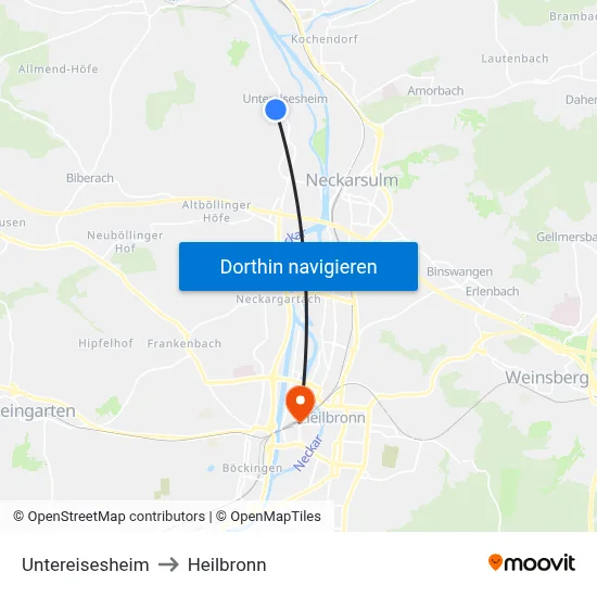 Untereisesheim to Heilbronn map